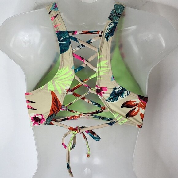Xhilaration Womens Tropical Bikini Top with Keyhole Front Lace Up Back Sz Small - Picture 7 of 12